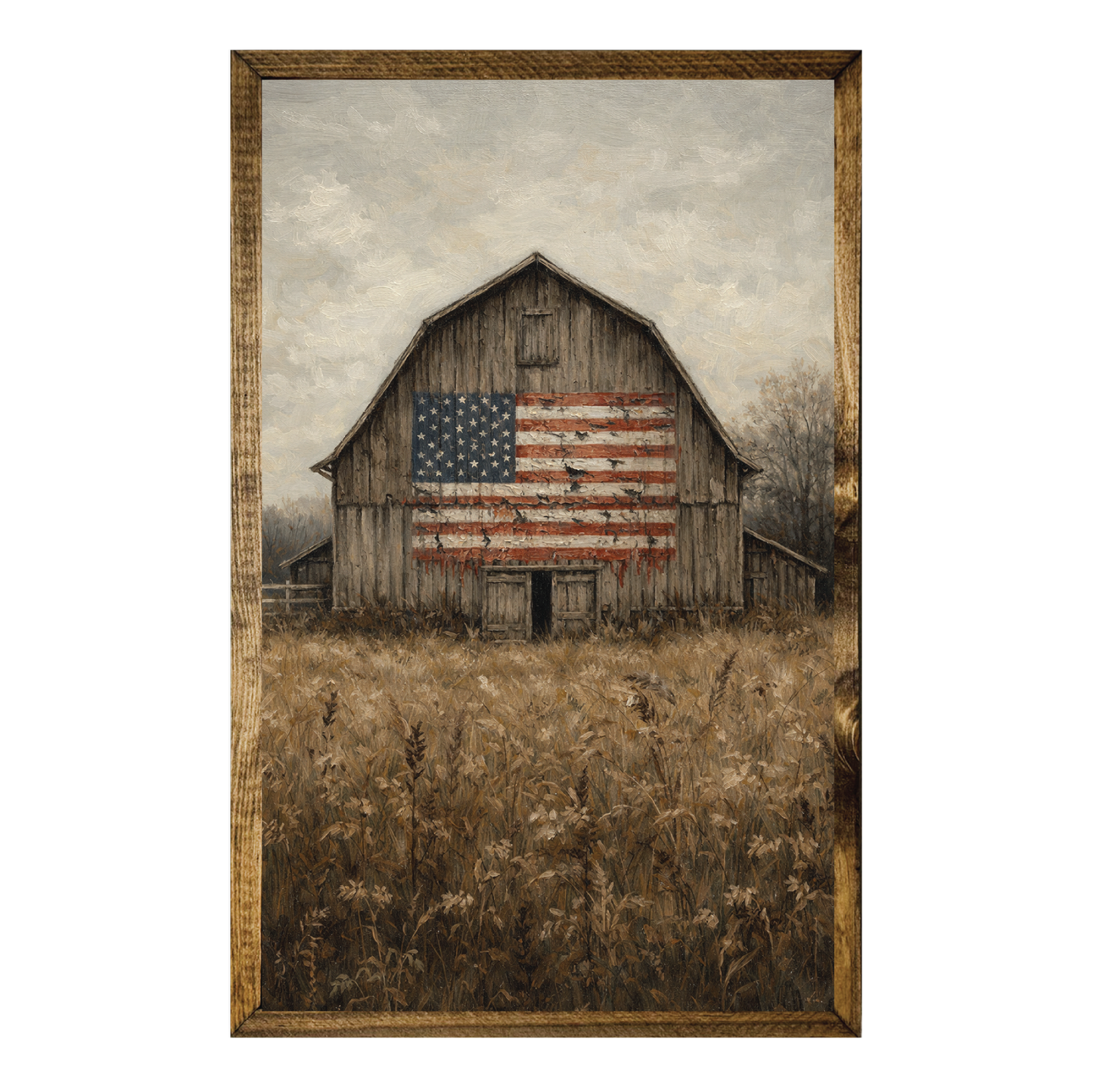 TIMBERLAND FRAME RUSTIC BARN PEELING AMERICAN FLAG