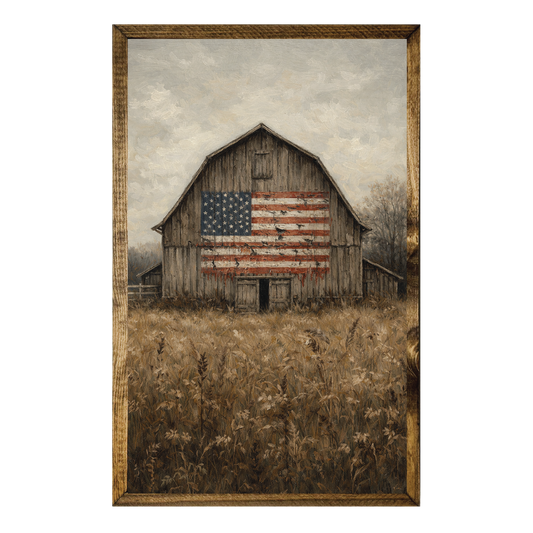 TIMBERLAND FRAME RUSTIC BARN PEELING AMERICAN FLAG