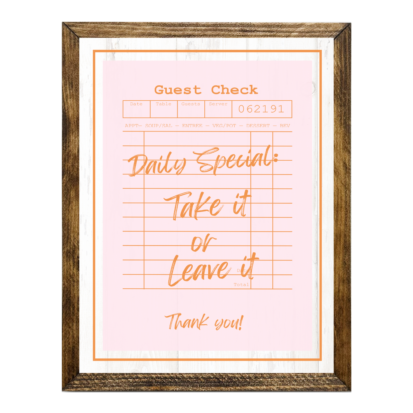TIMBERLAND "GUEST CHECK SERIES"- DAILY SPECIAL TAKE IT OR