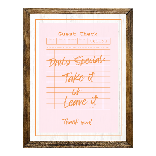 TIMBERLAND "GUEST CHECK SERIES"- DAILY SPECIAL TAKE IT OR