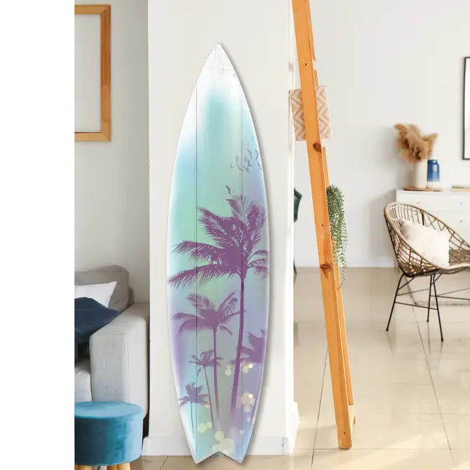 SURF BOARD WALL ACCENT PALM TREE ART (TEAL)
