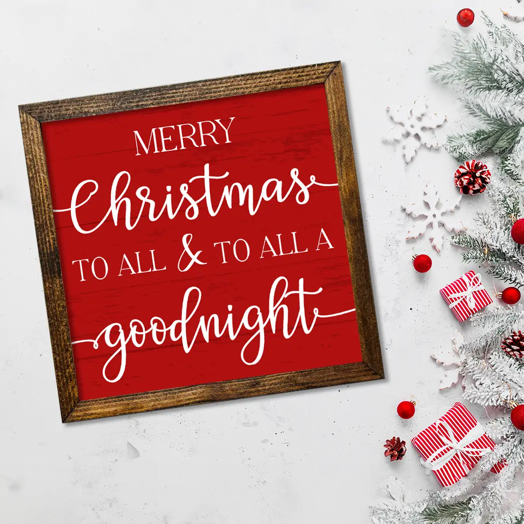TIMBERLAND FRAME MERRY CHRISTMAS TO ALL & TO ALL A GOODNIGHT RED