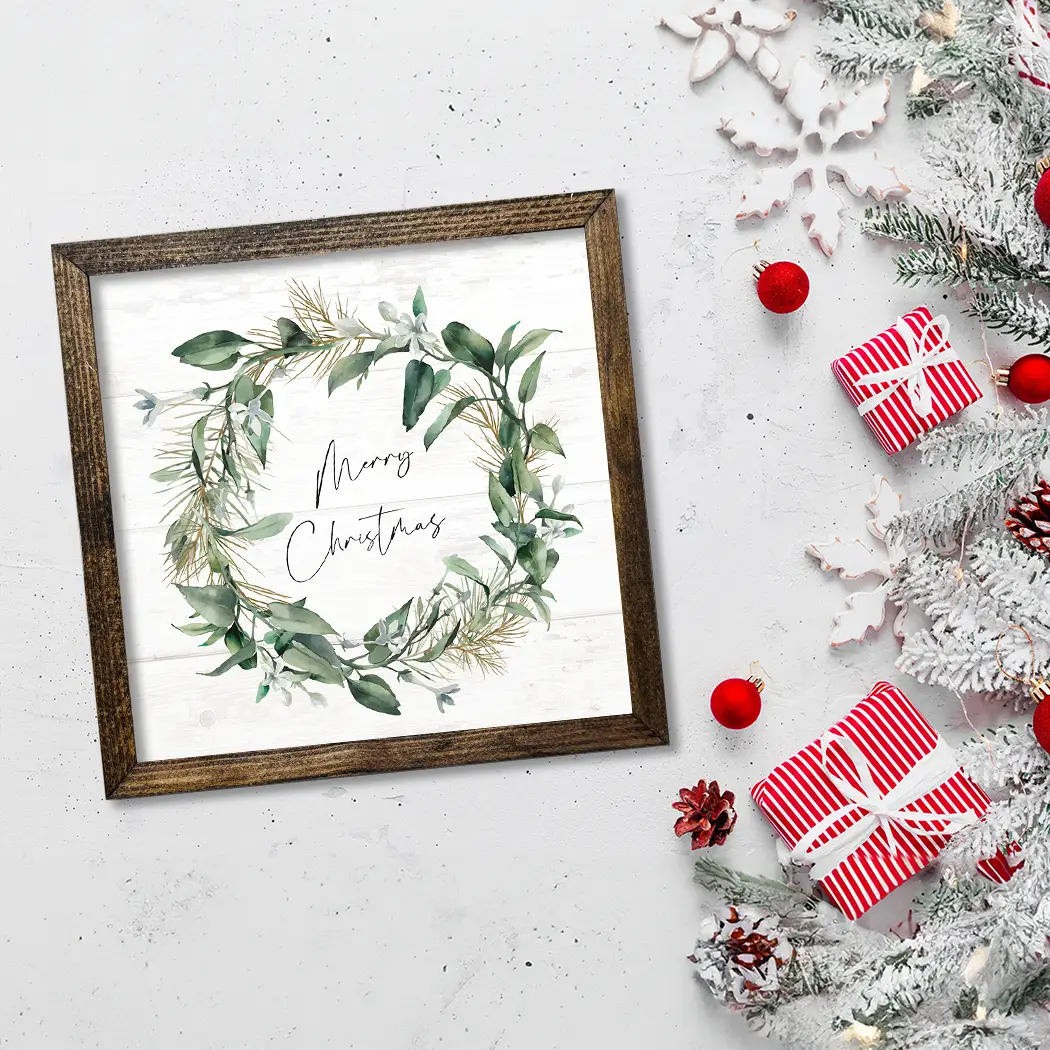 TIMBERLAND FRAME WREATH GREENERY MERRY CHRISTMAS