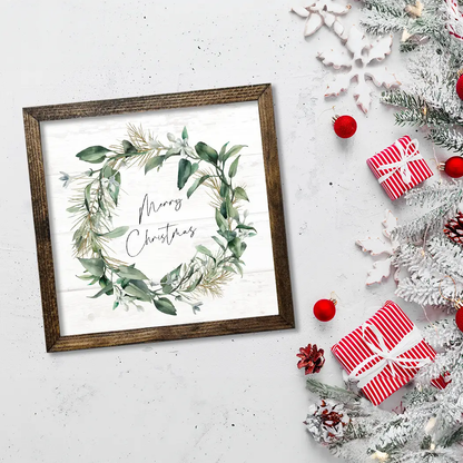 TIMBERLAND FRAME WREATH GREENERY MERRY CHRISTMAS