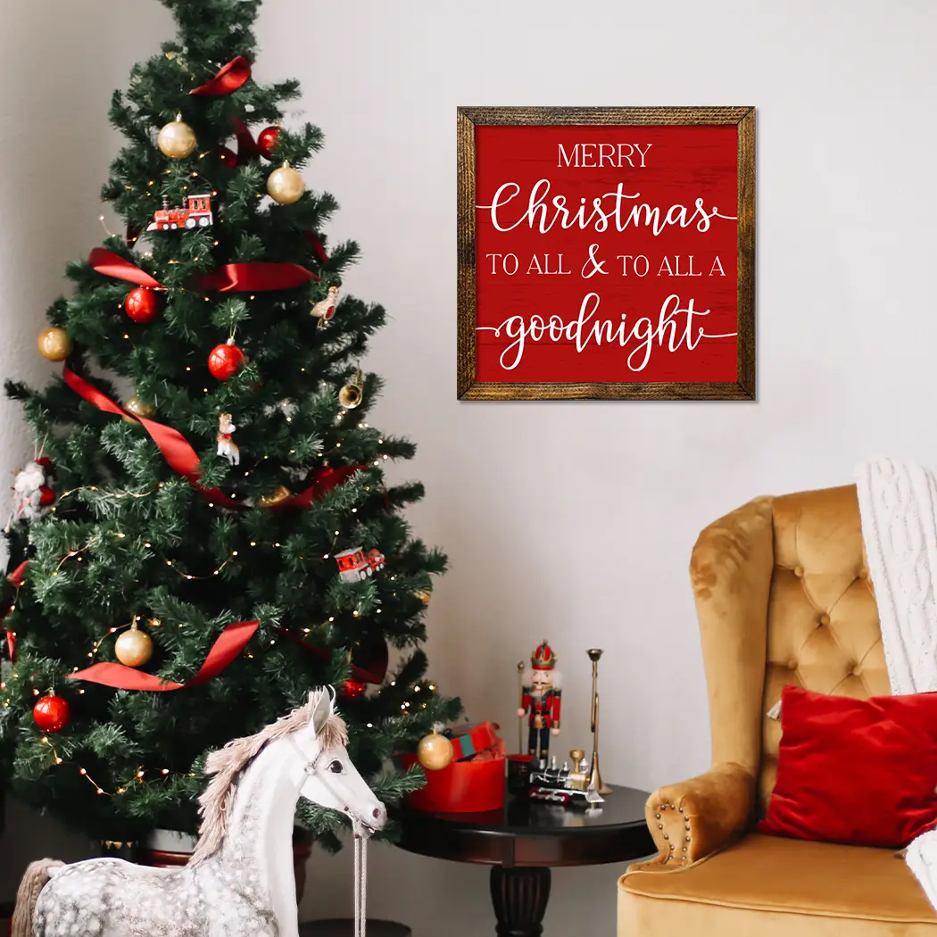 TIMBERLAND FRAME MERRY CHRISTMAS TO ALL & TO ALL A GOODNIGHT RED