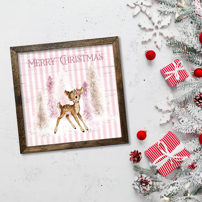 TIMBERLAND FRAME MERRY CHRISTMAS PINK STRIPED REINDEER