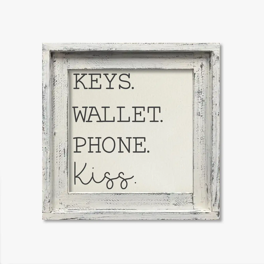 FRAMED CANVAS KEYS WALLET PHONE KISS