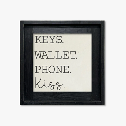 FRAMED CANVAS KEYS WALLET PHONE KISS