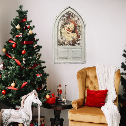 Small Arched Vintage Santa Wall Accent in Full Color