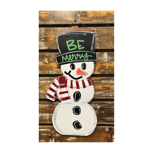 Holiday Door Hanger Be Merry Snowman and Scarf