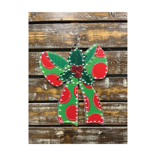 Holiday Door Hanger Big Christmas Bow with Holly and Berries