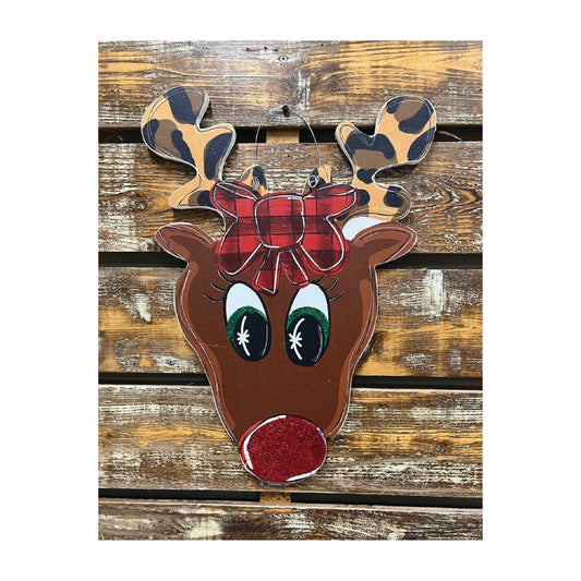 Holiday Door Hanger Big Nose and Eyes Girl Rudolph