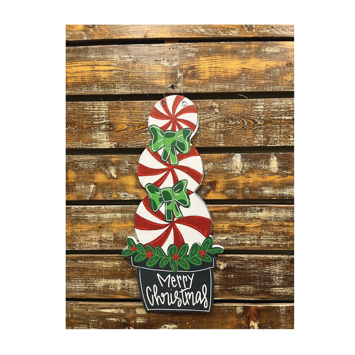 Holiday Door Hanger Merry Christmas Stacked Peppermints