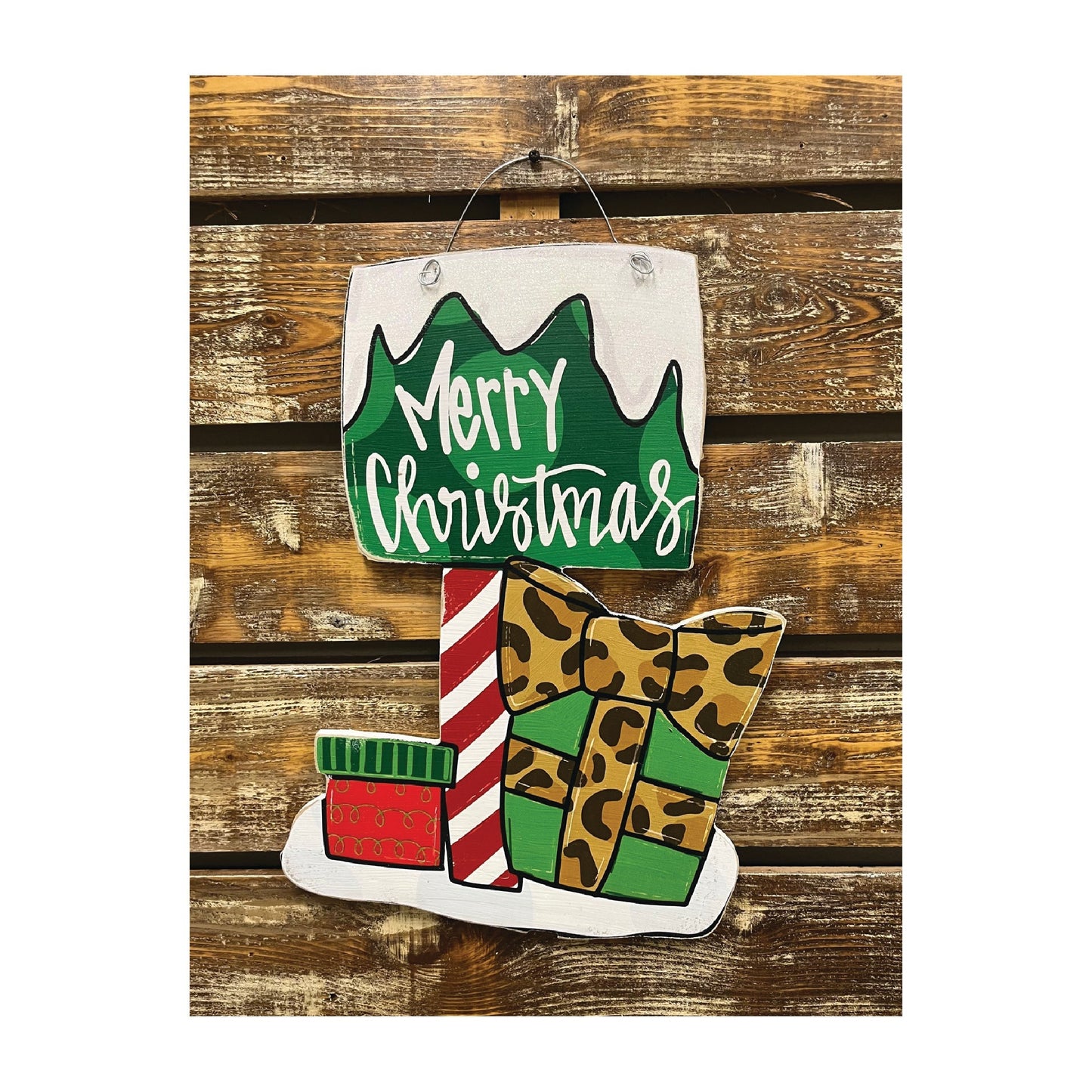 Holiday Door Hanger Merry Christmas North Pole and Presents