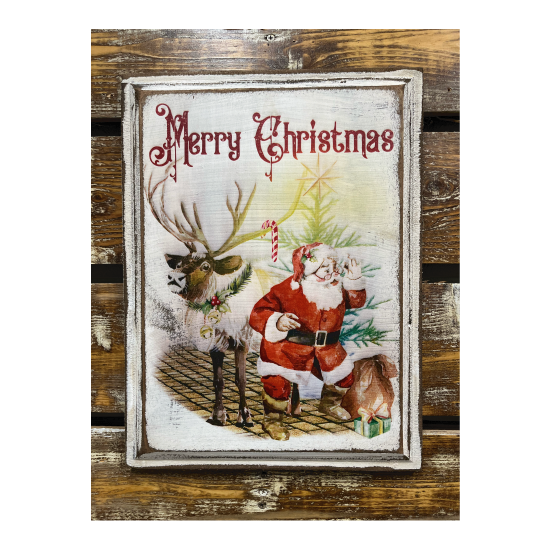 Vintage Style Merry Christmas Santa and Reindeer