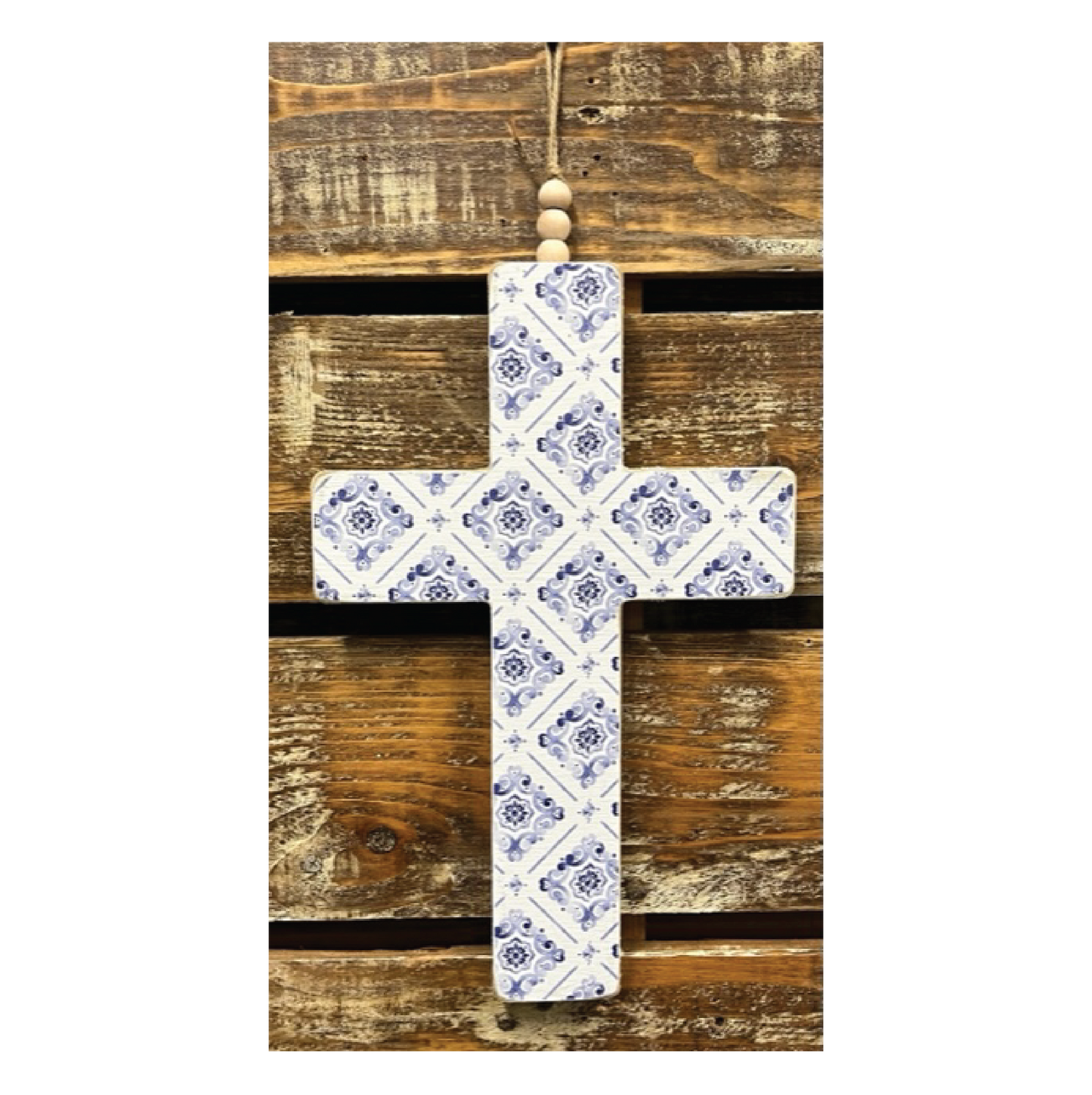 Hanging Cross Blue Geometric Pattern